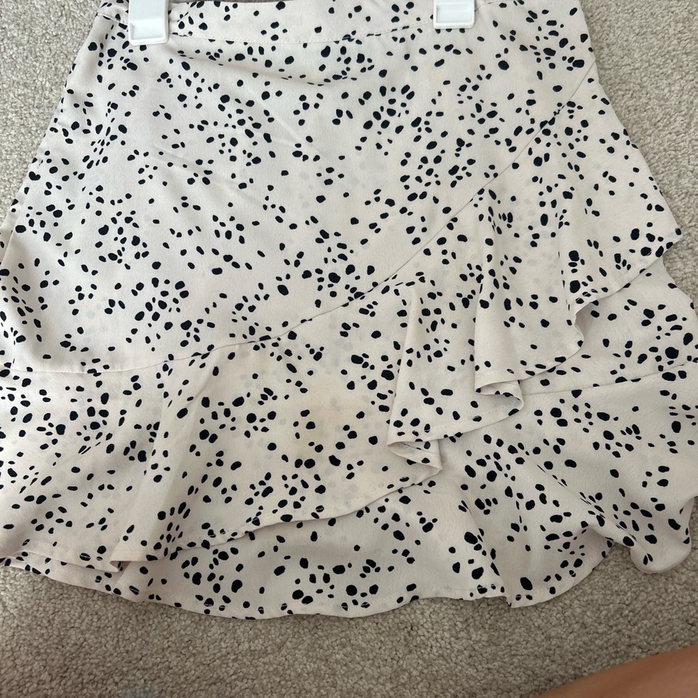 Asymmetrical Ruffle Skirt - Cream with Black Dot Print